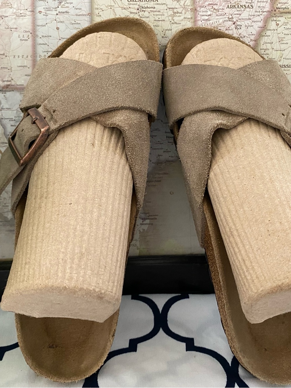 Pre-owned Birkenstock Sienna 40/9 Women’Taupe Suede Sandals with Copper Buckles - Picture 3 of 9